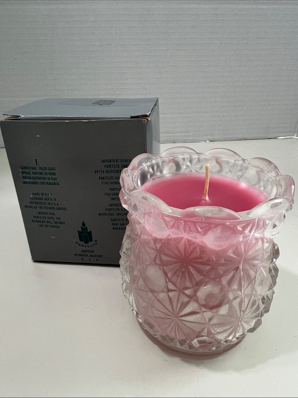 PartyLite Riviera Rose Scent Candle Patterned Glass Jar